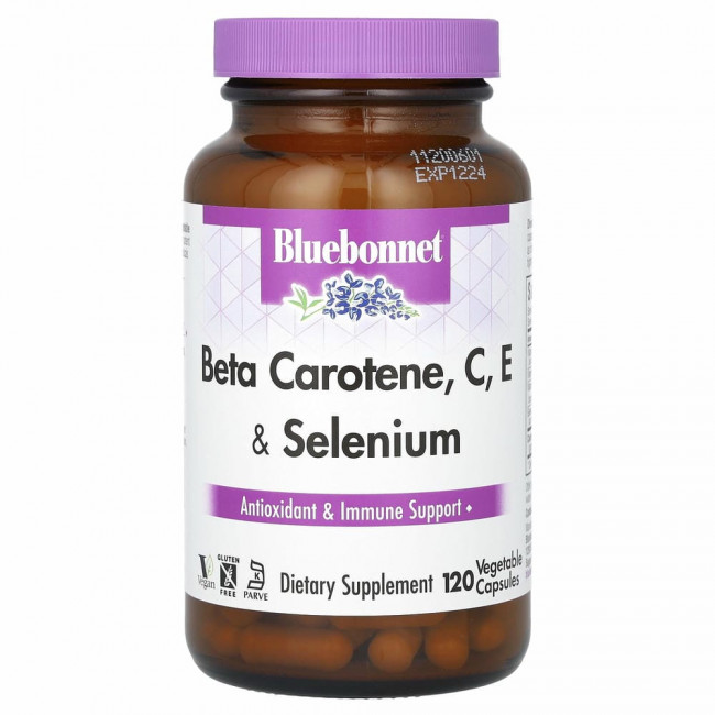 Bluebonnet Nutrition, бета-каротин, витамины C, E и селен, 120 растительных капсул Bluebonnet Nutrition, бета-каротин, витамины C, E и селен, 120 растительных капсул
