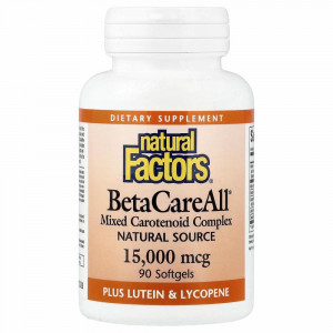 Natural Factors, BetaCareAll, 15 000 мкг, 90 капсул Natural Factors, BetaCareAll, 15 000 мкг, 90 капсул