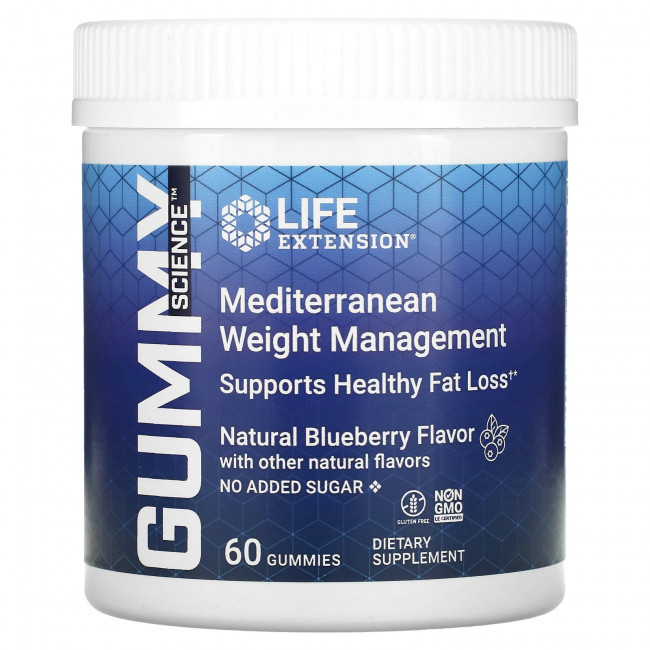 Life Extension, Gummy Science, средиземноморское средство для коррекции веса, натуральная голубика, 60 жевательных таблеток Life Extension, Gummy Science, средиземноморское средство для коррекции веса, натуральная голубика, 60 жевательных таблеток