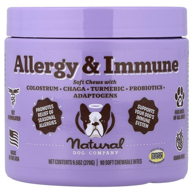 Natural Dog Company, Allergy & Immune, добавка для собак всех возрастов, 90 жевательных таблеток, 270 г (9,5 унции) Natural Dog Company, Allergy & Immune, добавка для собак всех возрастов, 90 жевательных таблеток, 270 г (9,5 унции)