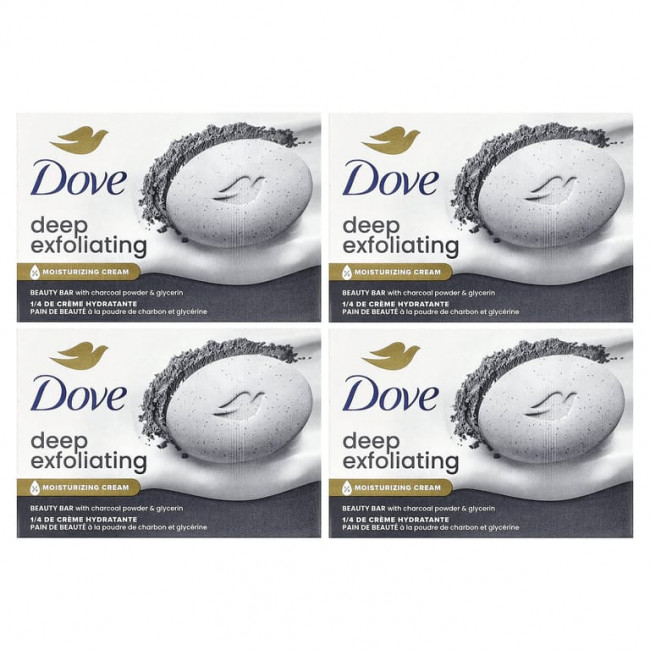 Dove, отшелушивающее мыло для глубокого отшелушивания с угольной пудрой и глицерином, 4 шт. по 106 г (3,75 унции) Dove, отшелушивающее мыло для глубокого отшелушивания с угольной пудрой и глицерином, 4 шт. по 106 г (3,75 унции)