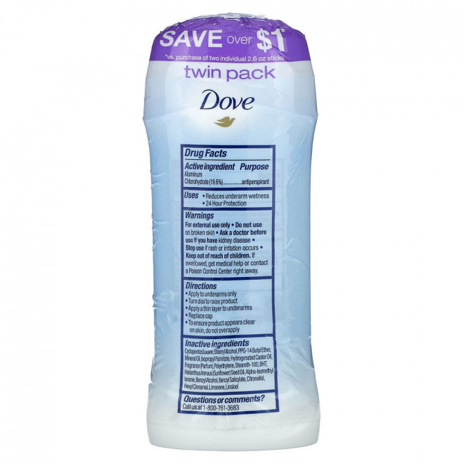 Dove, Antiperspirant Deodorant, Solid, Fresh, Twin Pack, 2 Pack, 2.6 oz (74 g) Each