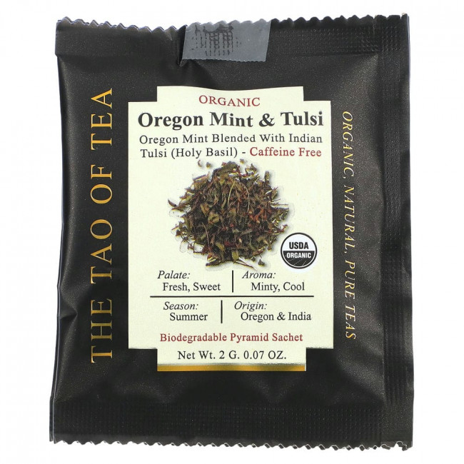 The Tao of Tea, Органическая орегонская мята и чай тулси, без кофеина, 15 пакетиков-пирамидок, 30 г (1,05 унции)