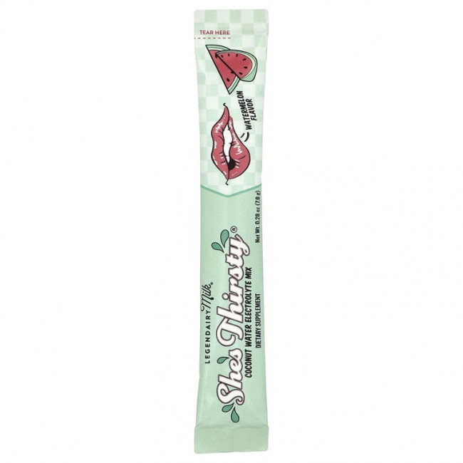 Legendairy Milk, She's Thirsty®, смесь электролитов с кокосовой водой, арбуз, 18 пакетиков по 7,8 г (0,28 унции) (Товар снят с продажи) Legendairy Milk, She's Thirsty®, смесь электролитов с кокосовой водой, арбуз, 18 пакетиков по 7,8 г (0,28 унции) (Товар снят с продажи)