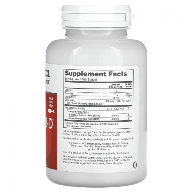 Protocol for Life Balance, Ultra Omega 3-D, 90 рыбных капсул Protocol for Life Balance, Ultra Omega 3-D, 90 рыбных капсул