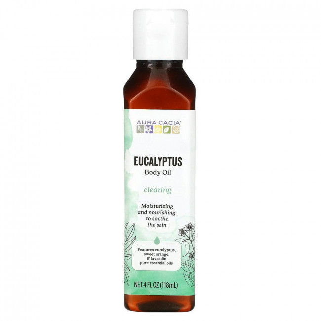 Aura Cacia, Ароматерапевтическое масло для тела, легкое дыхание эвкалипта, 4 жидких унции (118 мл)