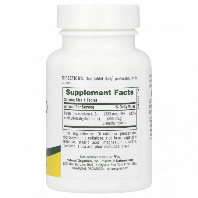 NaturesPlus, фолиевая кислота, 800 мкг, 90 таблеток