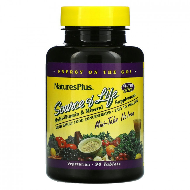 NaturesPlus, Source Of Life, Мультивитаминная и минеральная добавка, без железа, 90 мини-таблеток NaturesPlus, Source Of Life, Мультивитаминная и минеральная добавка, без железа, 90 мини-таблеток