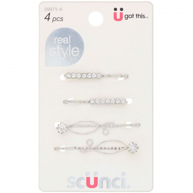 Scunci, Невидимки с камушками Real Style, 4 штуки Scunci, Невидимки с камушками Real Style, 4 штуки