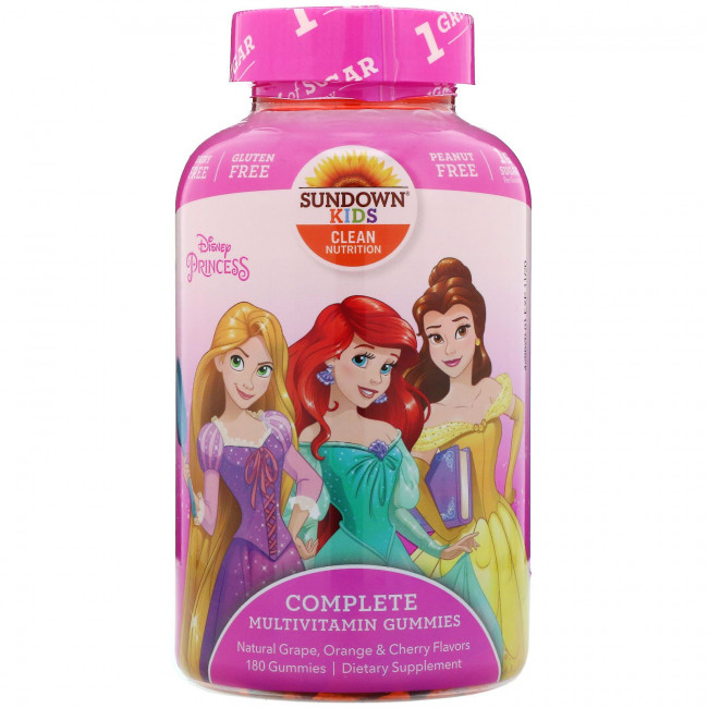 Sundown Naturals Kids, полноценный комплекс витаминов в жевательных таблетках, «Диснеевская принцесса», натуральные виноград, апельсин и вишня, 180 жевательных таблеток Sundown Naturals Kids, полноценный комплекс витаминов в жевательных таблетках, «Диснеевская принцесса», натуральные виноград, апельсин и вишня, 180 жевательных таблеток