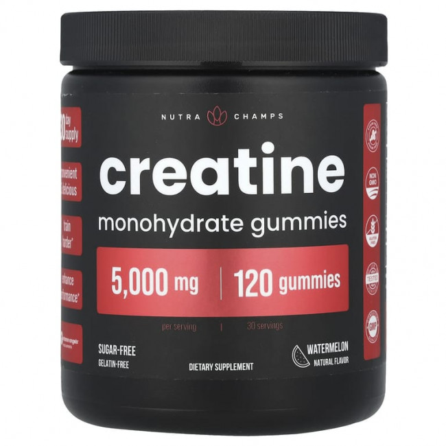 NutraChamps, Жевательные мармеладки с моногидратом креатина, арбуз, 120 жевательных таблеток (1250 мг в каждой жевательной мармеладке) NutraChamps, Жевательные мармеладки с моногидратом креатина, арбуз, 120 жевательных таблеток (1250 мг в каждой жевательной мармеладке)