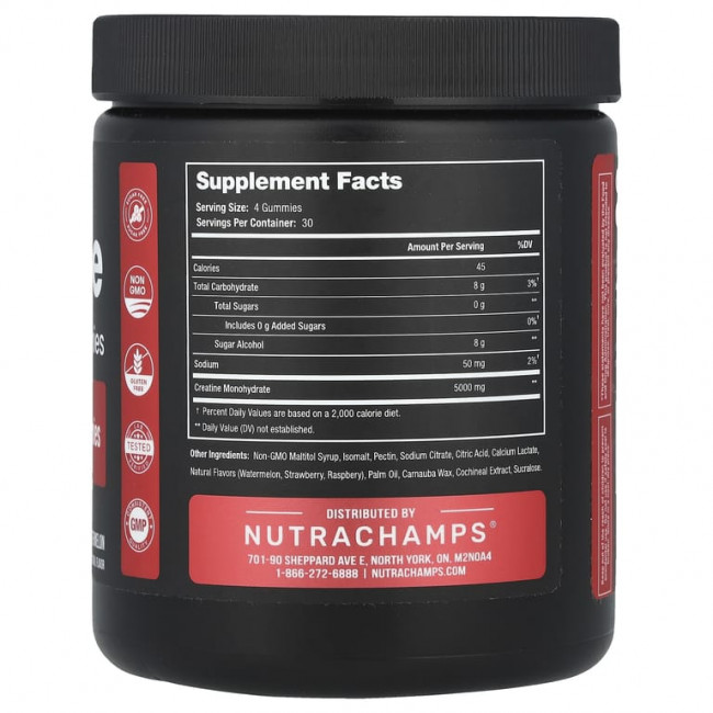 NutraChamps, Жевательные мармеладки с моногидратом креатина, арбуз, 120 жевательных таблеток (1250 мг в каждой жевательной мармеладке) NutraChamps, Жевательные мармеладки с моногидратом креатина, арбуз, 120 жевательных таблеток (1250 мг в каждой жевательной мармеладке)