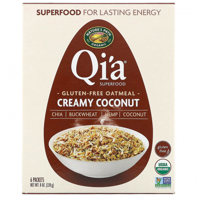 Nature's Path, Qi'a Superfood, овсяная каша, кокос со сливками, 6 пакетиков, 228 г (8 унций) Nature's Path, Qi'a Superfood, овсяная каша, кокос со сливками, 6 пакетиков, 228 г (8 унций)