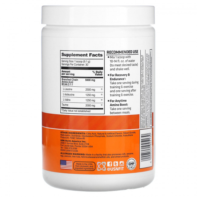 USN, BCAA Amino +, порошок для восстановления и выносливости, манго и ананас, 273 г (9,63 унции) USN, BCAA Amino +, порошок для восстановления и выносливости, манго и ананас, 273 г (9,63 унции)