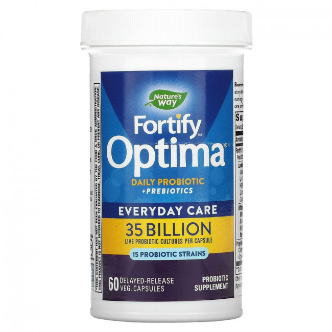 Nature's Way, Fortify Optima, препарат с пробиотиками и пребиотиками для приема каждый день, 35 млрд КОЕ, 60 вегетарианских капсул с отсроченным высвобождением Nature's Way, Fortify Optima, препарат с пробиотиками и пребиотиками для приема каждый день, 35 млрд КОЕ, 60 вегетарианских капсул с отсроченным высвобождением