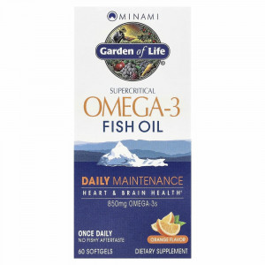 Minami Nutrition, Garden of Life, сверхкритический рыбий жир с омега-3, апельсин, 60 капсул