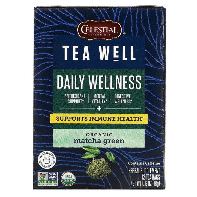 Celestial Seasonings, Herbal Tea, Daily Wellness, органический зеленый чай матча, 12 чайных пакетиков, 18 г (0,6 унции) Celestial Seasonings, Herbal Tea, Daily Wellness, органический зеленый чай матча, 12 чайных пакетиков, 18 г (0,6 унции)