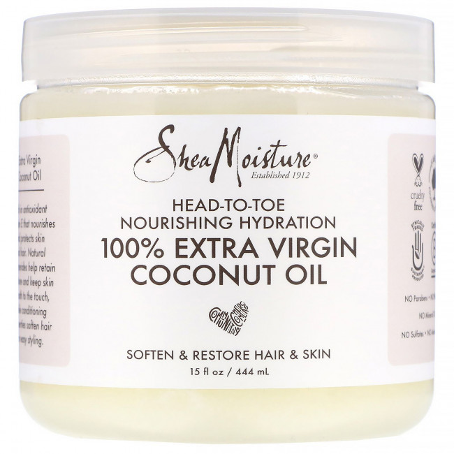 SheaMoisture, Питательное увлажнение с головы до ног, 100% кокосовое масло первого отжима, 15 жидких унций (444 мл) SheaMoisture, Питательное увлажнение с головы до ног, 100% кокосовое масло первого отжима, 15 жидких унций (444 мл)
