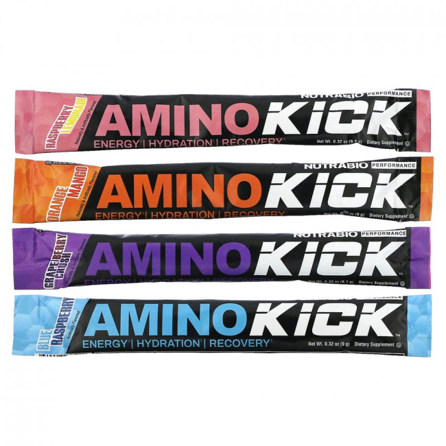 Nutrabio Labs, Amino Kick, разнообразная упаковка, 20 стиков по 9 г (0,32 унции)
