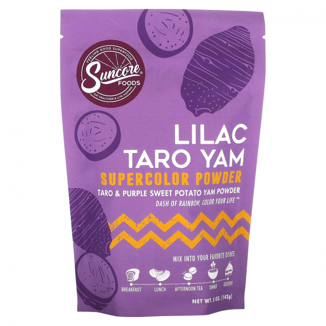 Suncore Foods, Сиреневый суперцвет с таро-ямом, таро и батат из фиолетового батата, 142 г (5 унций) Suncore Foods, Сиреневый суперцвет с таро-ямом, таро и батат из фиолетового батата, 142 г (5 унций)