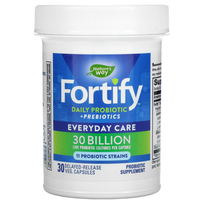 Nature's Way, Fortify, Daily Probiotic + Prebiotics, Everyday Care, 30 Billion CFU, 30 Delayed-Release Veg. Capsules Nature's Way, Fortify, Daily Probiotic + Prebiotics, Everyday Care, 30 Billion CFU, 30 Delayed-Release Veg. Capsules