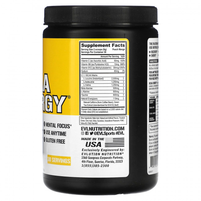 EVLution Nutrition, BCAA Energy, со вкусом персика и манго, 270 г (9,52 унции) EVLution Nutrition, BCAA Energy, со вкусом персика и манго, 270 г (9,52 унции)