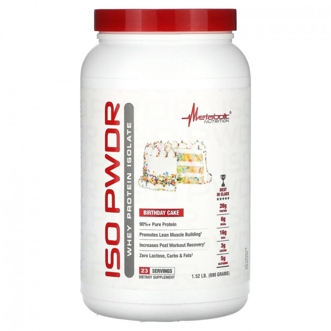 Metabolic Nutrition, ISOpwdr, изолят сывороточного протеина, праздничный торт, 690 г (1,52 фунта)