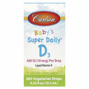 Carlson Labs, Super Daily, витамин D3 для детей, 10 мкг (400 МЕ), 10,3 мл (0,35 жидк. унций)