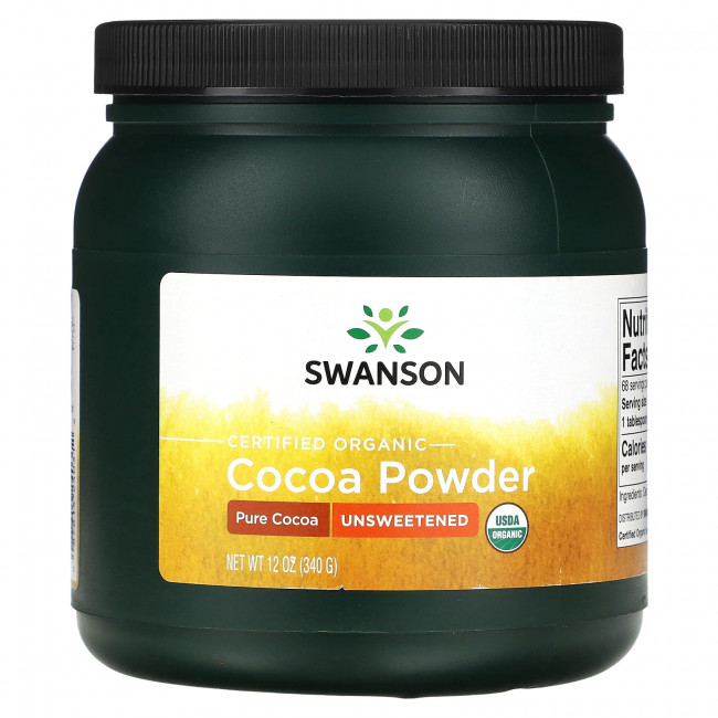 Swanson, Сертифицированный органический какао-порошок, несладкий, 340 г (12 унций) Swanson, Сертифицированный органический какао-порошок, несладкий, 340 г (12 унций)