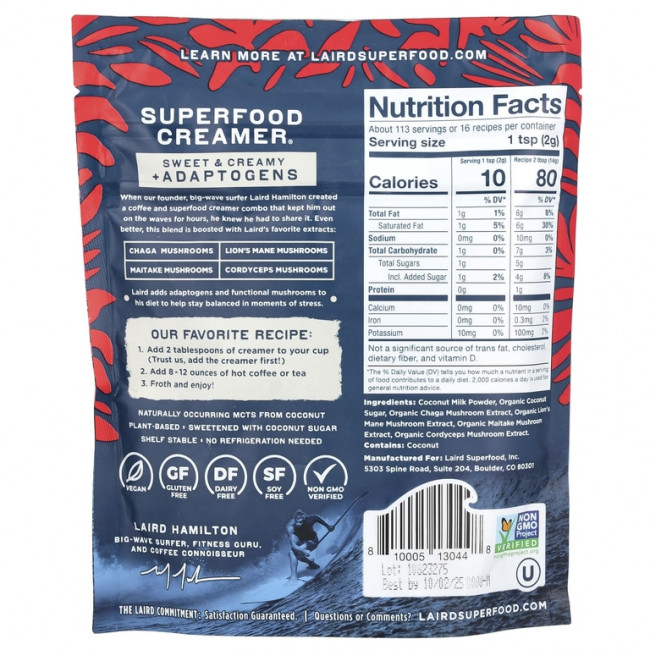 Laird Superfood, Superfood Creamer® + адаптогены, сладкие и сливочные, 227 г (8 унций) Laird Superfood, Superfood Creamer® + адаптогены, сладкие и сливочные, 227 г (8 унций)