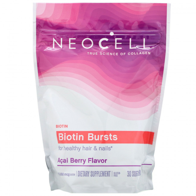 Neocell, Biotin Bursts, вкус ягод асаи, 10 000 мкг, 30 жевательных таблеток Neocell, Biotin Bursts, вкус ягод асаи, 10 000 мкг, 30 жевательных таблеток