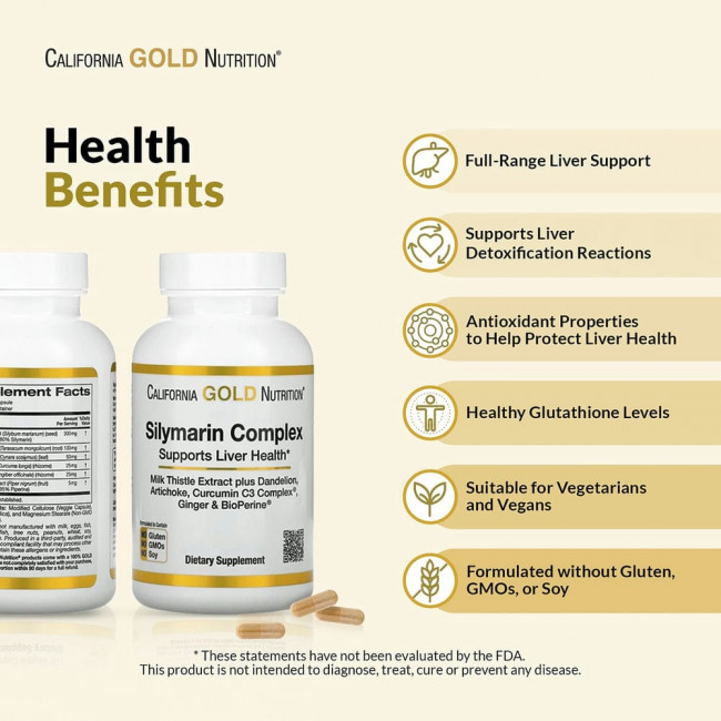 California Gold Nutrition, силимариновый комплекс для здоровья печени: расторопша, куркумин, артишок, одуванчик, имбирь и черный перец, 360 растительных капсул California Gold Nutrition, силимариновый комплекс для здоровья печени: расторопша, куркумин, артишок, одуванчик, имбирь и черный перец, 360 растительных капсул