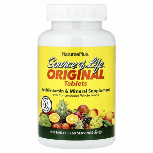 NaturesPlus, Source of Life, мультивитаминная и минеральная добавка с цельными пищевыми концентратами, 180 таблеток