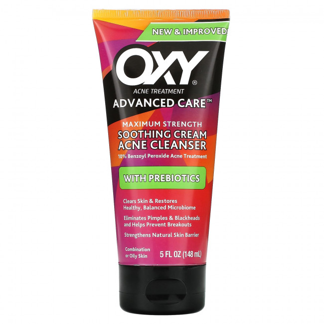 Oxy Skin Care, Успокаивающий крем для очищения от акне с пребиотиками, максимальная сила действия, 148 мл (5 жидк. Унций) Oxy Skin Care, Успокаивающий крем для очищения от акне с пребиотиками, максимальная сила действия, 148 мл (5 жидк. Унций)
