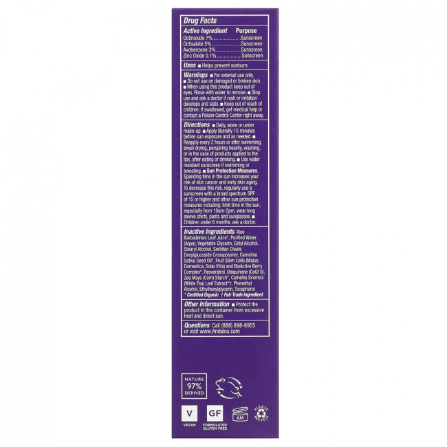 Andalou Naturals, Сыворотка для лица, SPF 30, антивозрастная, без запаха, 38 мл (2 жидк. унции)