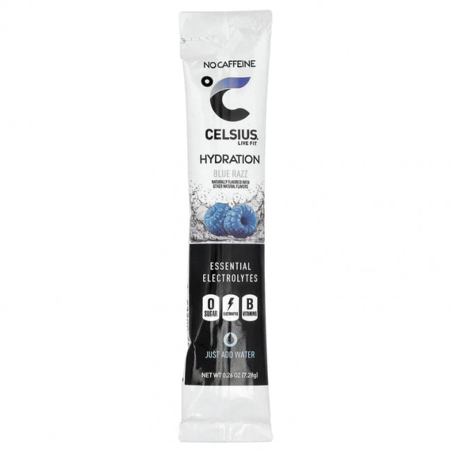 Celsius, Live Fit, увлажнение, незаменимые электролиты, без кофеина, синяя роза, 14 стиков в виде порошка для увлажнения, по 7,28 г (0,26 унции) Celsius, Live Fit, увлажнение, незаменимые электролиты, без кофеина, синяя роза, 14 стиков в виде порошка для увлажнения, по 7,28 г (0,26 унции)