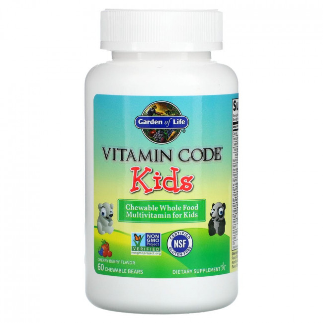Garden of Life, Vitamin Code, цельнопищевые мультивитамины для детей, вишня, 60 жевательных мишек Garden of Life, Vitamin Code, цельнопищевые мультивитамины для детей, вишня, 60 жевательных мишек
