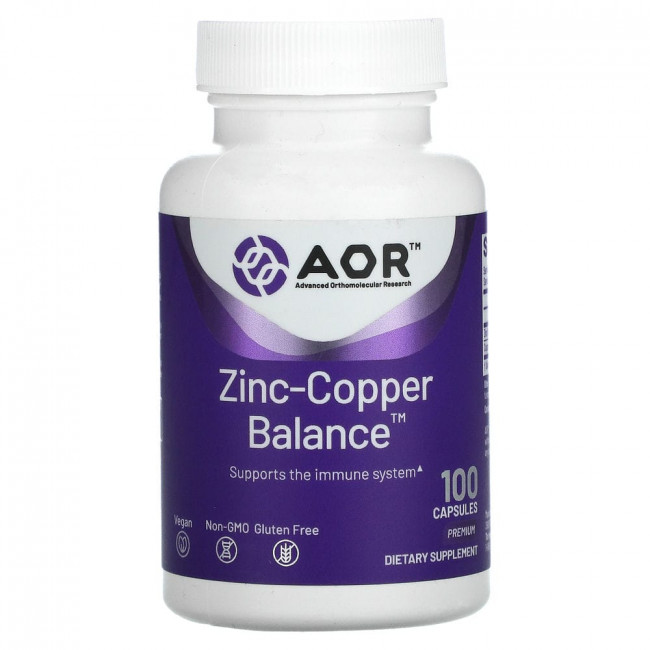 Advanced Orthomolecular Research AOR, Zinc-Copper Balance, 100 вегетарианских капсул Advanced Orthomolecular Research AOR, Zinc-Copper Balance, 100 вегетарианских капсул