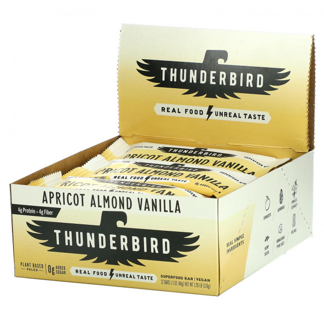 Thunderbird, Superfood Bar, абрикос, миндаль и ваниль, 12 батончиков, 48 г (1,7 унции) Thunderbird, Superfood Bar, абрикос, миндаль и ваниль, 12 батончиков, 48 г (1,7 унции)