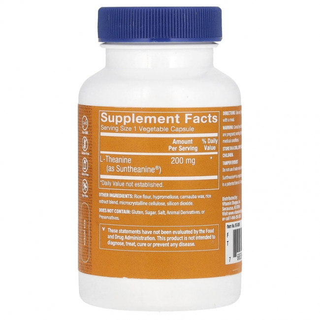 The Vitamin Shoppe, L-теанин, 200 мг, 120 растительных капсул