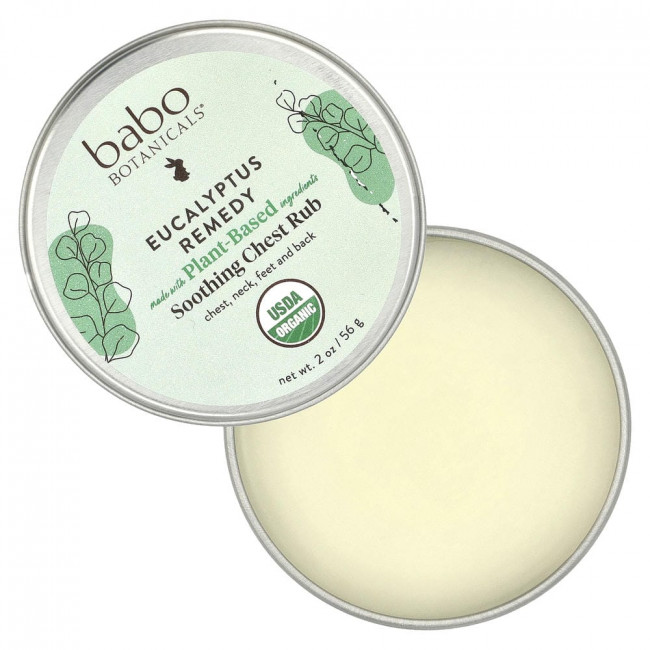 Babo Botanicals, Eucalyptus Remedy, Smoothing Chest Rub, 2 унции (56 г)