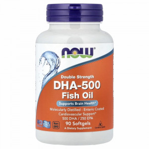 NOW Foods, Рыбий жир DHA-500, двойного действия, 90 мягких таблеток