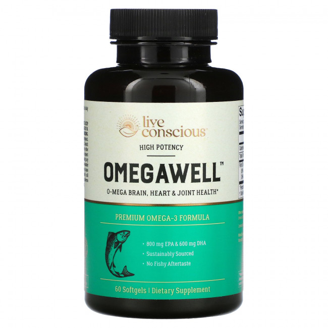 Live Conscious, OmegaWell, высокая эффективность, 60 мягких таблеток Live Conscious, OmegaWell, высокая эффективность, 60 мягких таблеток