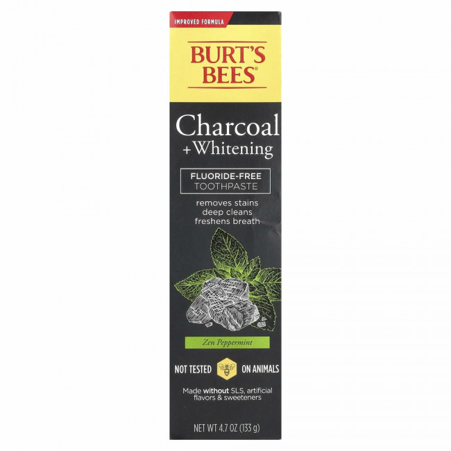 Burt's Bees, Зубная паста без фтора, древесный уголь + отбеливание, перечная мята дзен, 133 г (4,7 унции) Burt's Bees, Зубная паста без фтора, древесный уголь + отбеливание, перечная мята дзен, 133 г (4,7 унции)