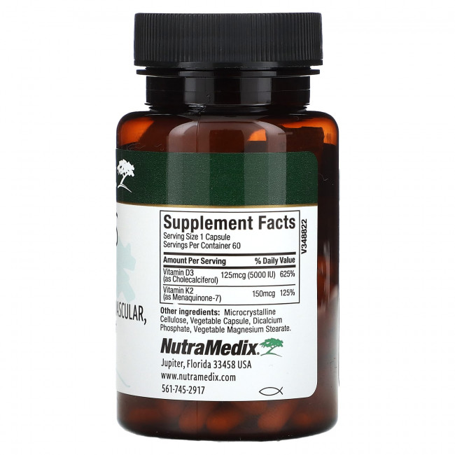 NutraMedix, Витамины D3 и K2, 60 растительных капсул