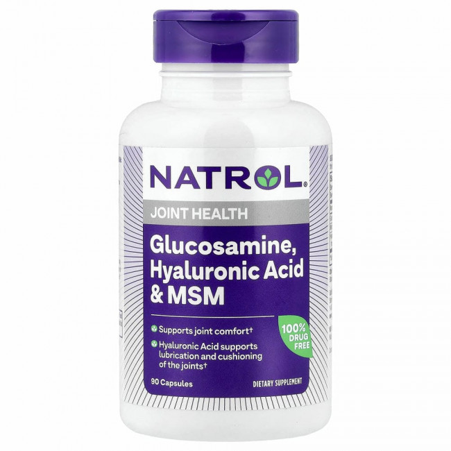 Natrol, Глюкозамин, гиалуроновая кислота и МСМ, 90 капсул Natrol, Глюкозамин, гиалуроновая кислота и МСМ, 90 капсул