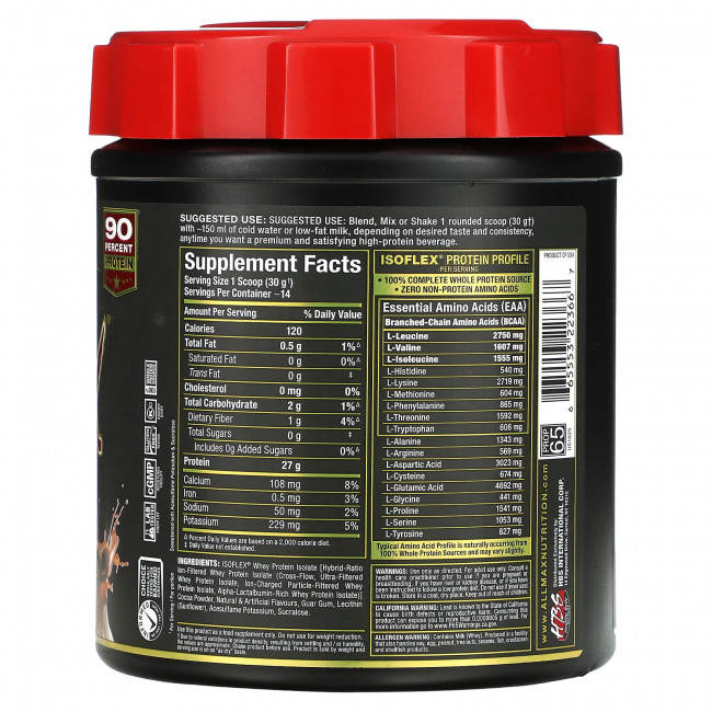 ALLMAX, Isoflex, чистый изолят сывороточного протеина, шоколад, 425 г (0,9 фунта) ALLMAX, Isoflex, чистый изолят сывороточного протеина, шоколад, 425 г (0,9 фунта)