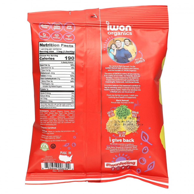 IWON Organics, Organics Protein Puffs, карамелизованный лук, 8 пакетиков по 42 г (1,5 унции) IWON Organics, Organics Protein Puffs, карамелизованный лук, 8 пакетиков по 42 г (1,5 унции)