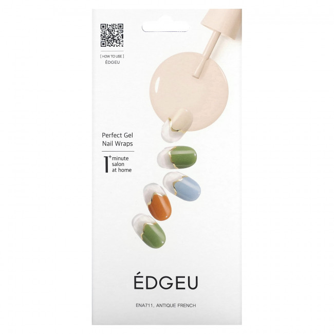 Edgeu, Гелевые обертывания для ногтей Perfect, ENA711, античный френч, набор из 16 полосок Edgeu, Гелевые обертывания для ногтей Perfect, ENA711, античный френч, набор из 16 полосок