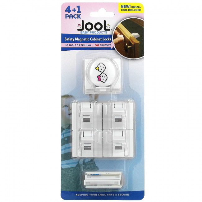 Jool Baby Products, Безопасные магнитные замки для шкафов, 4 + 1 упаковка Jool Baby Products, Безопасные магнитные замки для шкафов, 4 + 1 упаковка